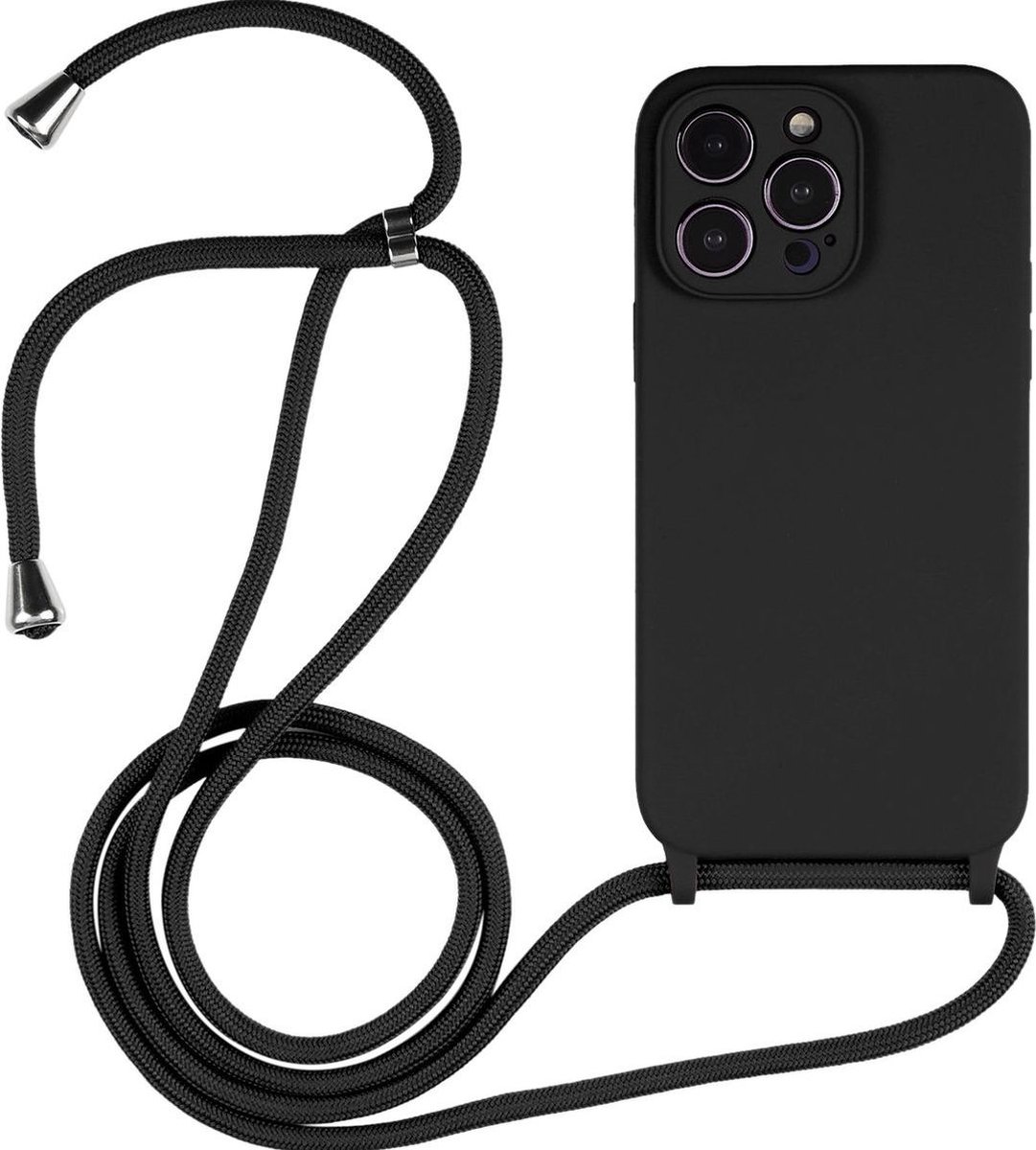 Mobigear Telefoonhoesje geschikt voor Apple iPhone 14 Pro Max Siliconen | Mobigear Lanyard Hoesje met koord - Zwart
