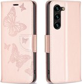 Mobigear Telefoonhoesje geschikt voor Samsung Galaxy S23 Plus Hoesje | Mobigear Butterfly Bookcase Portemonnee | Pasjeshouder voor 3 Pasjes | Telefoonhoesje voor Pinpas / OV Kaart / Rijbewijs - Roségoud