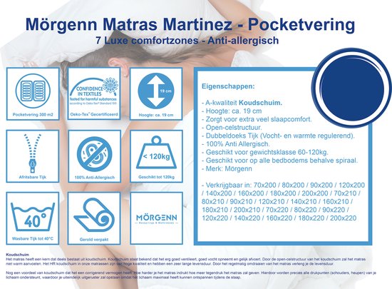 Mörgenn Matras Martinez - Pocketvering - 7 Luxe comfortzones - Anti-allergisch - Matras 180x200 cm