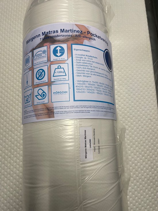 Matelas Drôme Martinez - Ressort ensaché - 7 zones de confort de luxe - Anti-allergique - Matelas 140x200 cm