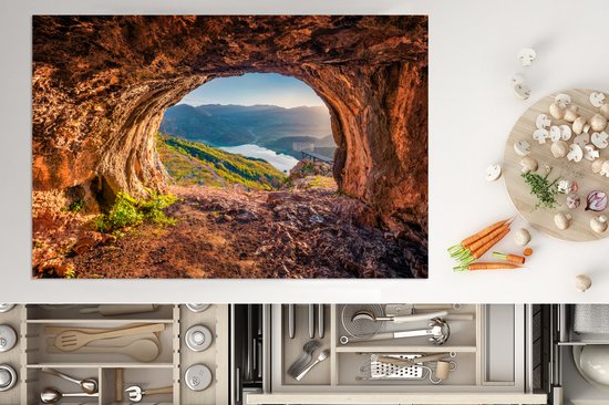 KitchenYeah® Inductie beschermer 78x52 cm - Grot - Berg - Landschap - Natuur - Kookplaataccessoires - Afdekplaat voor kookplaat - Inductiebeschermer - Inductiemat - Inductieplaat mat