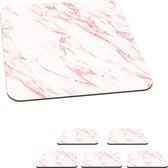 Onderzetters - Marmer look - Roze - Luxe - Design - Onderzetters voor glazen - 10x10 cm - Vierkant - Onderlegger - 6 stuks