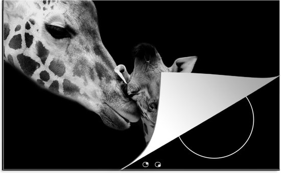 KitchenYeah® Inductie beschermer 85x52 cm - Dieren - Zwart - Wit - Giraffe - Portret - Kookplaataccessoires - Afdekplaat voor kookplaat - Inductiebeschermer - Inductiemat - Inductieplaat mat