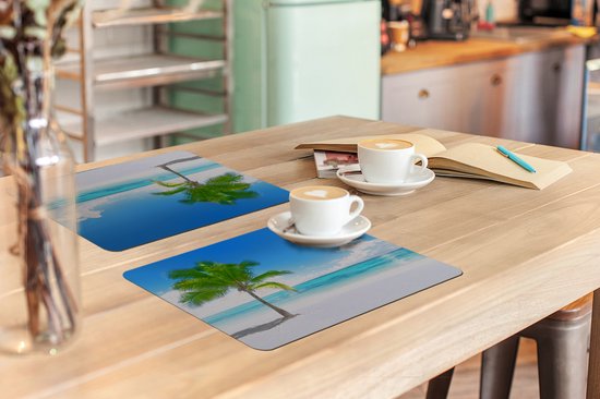 Set de Table - Napperons en Plastique - Palmier - Plage - Mer - Été - 45x30 cm - 6 Pièces - Résistant à la Chaleur - Antidérapant - Pad - Amovible