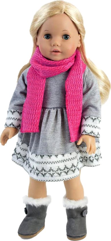 Vêtement de poupée robe rose et son gilet en maille