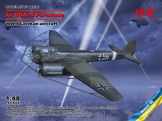 ICM Modelbouwpakket Militaire voertuigen - 48230 Ju-88A-8 Paravane Plane Plastic - 1:48 - Modelbouw