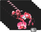 Placemats - Roze - Bloemen - Tak - Zwart - Onderleggers placemats - Onderlegger - 6 stuks - 45x30 cm