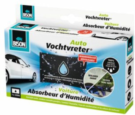 Bison Vochtvreter® Auto, luchtonvochtiger speciaal voor in de auto, bestrijdt vocht en condens in auto's, herbruikbaar, 300g, eenvoudig en veilig in gebruik
