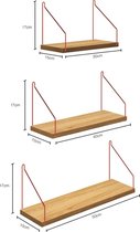 SNS - Hangende Wandplank - 3-Set Boekenkast - 3-Set Wandplank - Keuken Badkamer Woongedeelte - 50X17X15 cm - Grenen