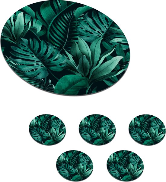 Sous- Sous-verres pour verres - Ronds - Jungle - Plantes - Feuille - 10x10 cm - 6 pièces