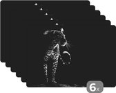 Placemat - Placemats kunststof - Wilde dieren - Luipaard - Natuur - Zwart - Wit - 45x30 cm - 6 stuks - Hittebestendig - Anti-Slip - Onderlegger - Afneembaar