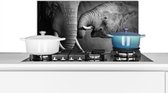 Spatscherm keuken 60x30 cm - Kookplaat achterwand Wilde dieren - Olifant - Zwart - Wit - Portret - Muurbeschermer - Spatwand fornuis - Hoogwaardig aluminium