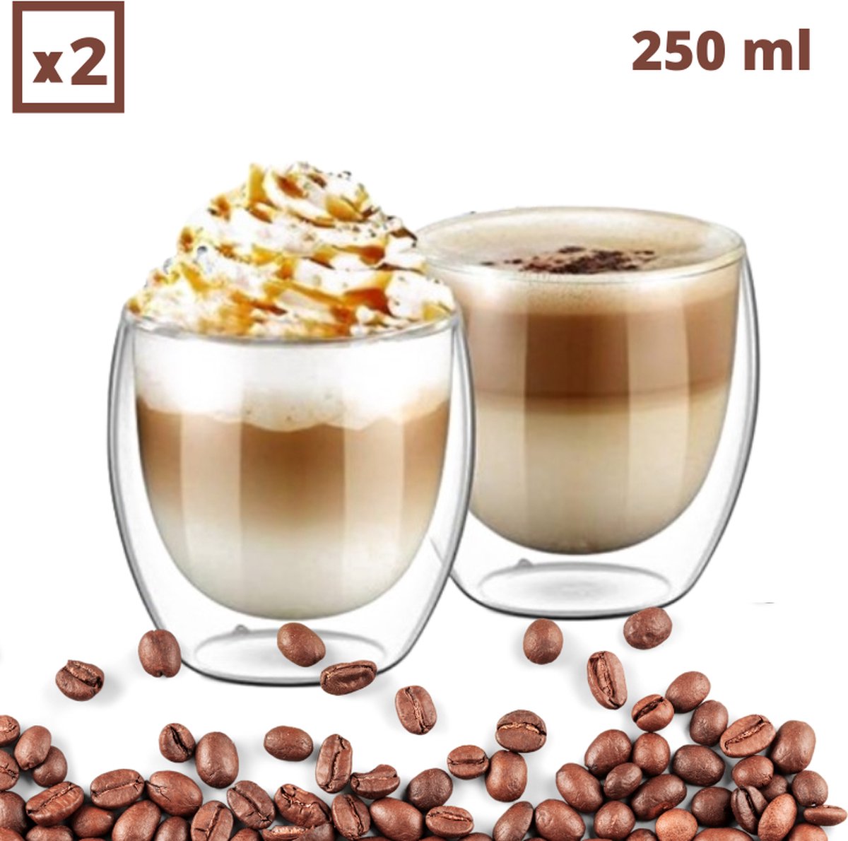 Chimneys Blend - Set 2x Dubbelwandige Koffieglazen 250ml - Cappuccino Glazen - Glazen Dubbelwandig - Latte Glazen - Koffieglazen - 250ml ml - 2 Stuks – Handgemaakt