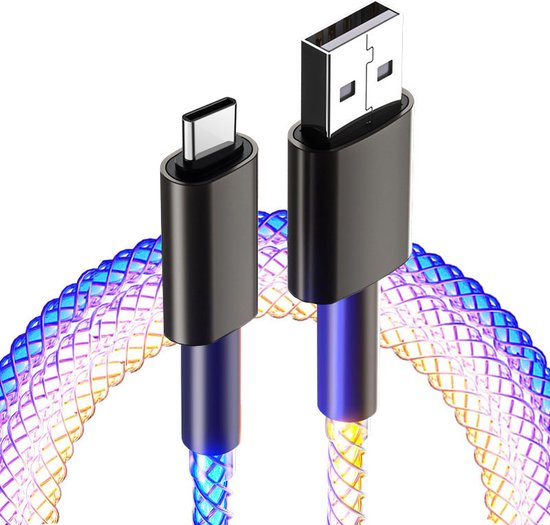 Hedendaags veronderstellen Tranen USB-C naar USB-A kabel met RGB verlichting / Fast charging / 1 Meter lang /  66W | bol.com