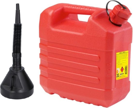 Eda Brandstof jerrycan - rood - kunststof - 20 liters - incl. vul trechter - 39 cm