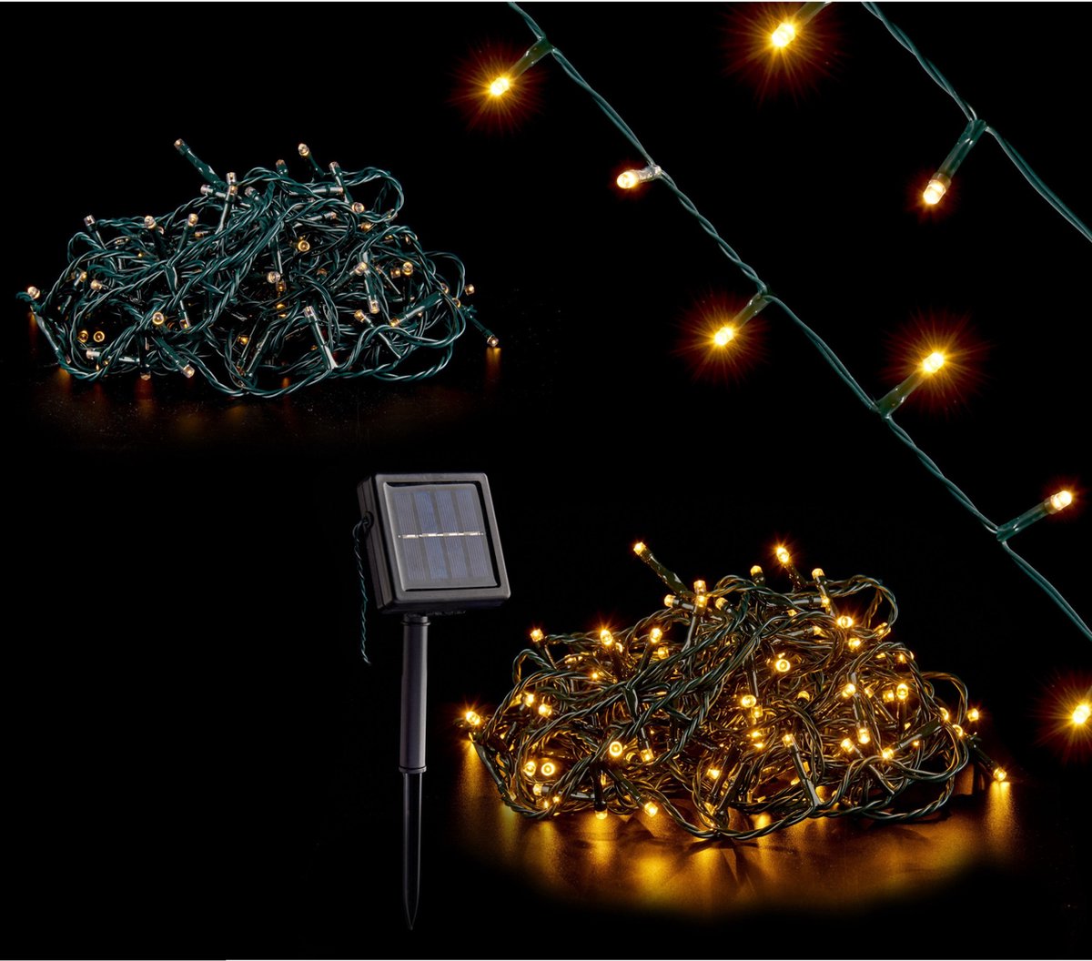 Krist+ Lichtsnoer - solar/zonne-energie - 200 warm witte LEDs - 10 m - verlichting