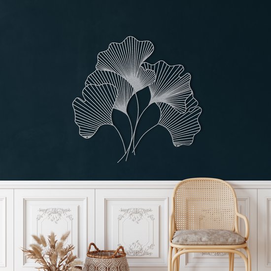 Wanddecoratie |Blad / Leaf | Metal - Wall Art | Muurdecoratie | Woonkamer | Buiten Decor |Zilver| 60x58cm