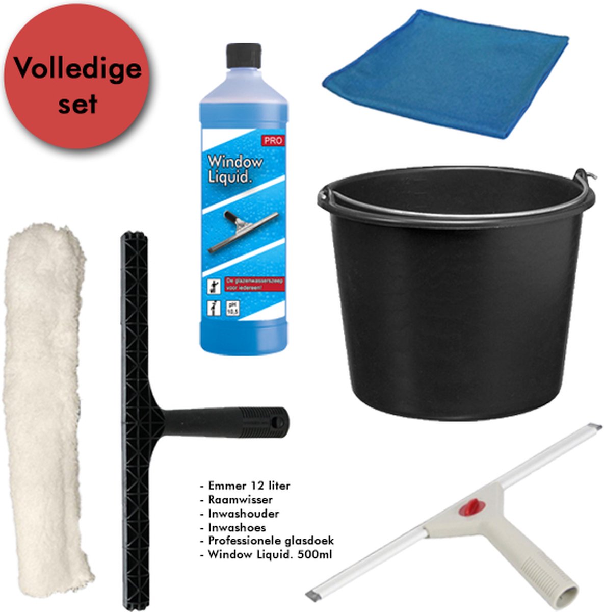 Goedkoopste Professionele Glazenwassers Zeemset - 35cm raamwisser inwasser | Inclusief GRATIS Octoclean Window Liquid. 500ml