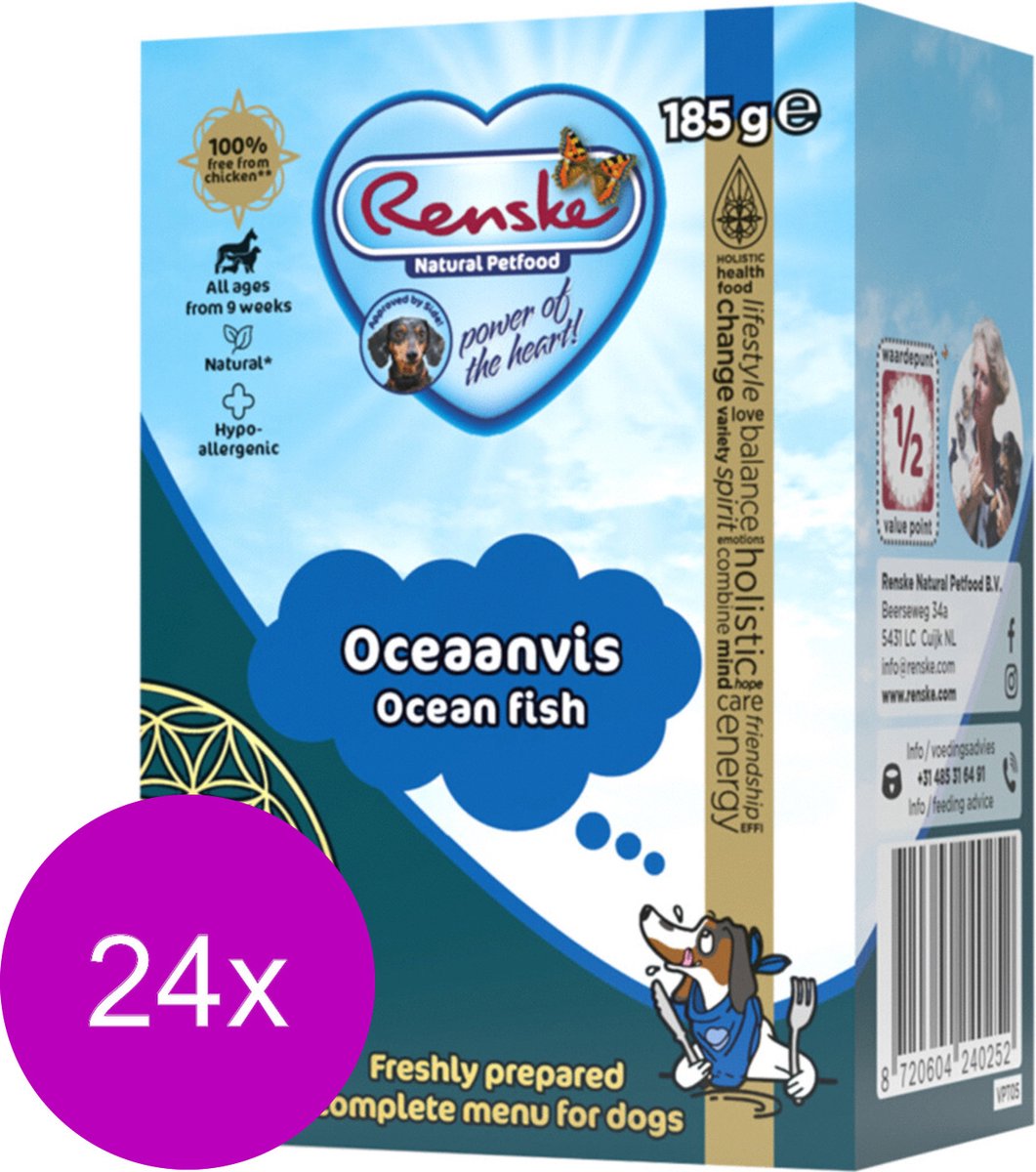 24x Renske Vers Tetra Hondenvoer Nat Oceaanvis 185 gr