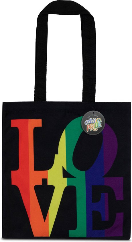 ALLPRIDE LGBTQIA regenboog rainbow pride canvas tas bag love zwart katoen organic gadget fashion 36 x 42 cm