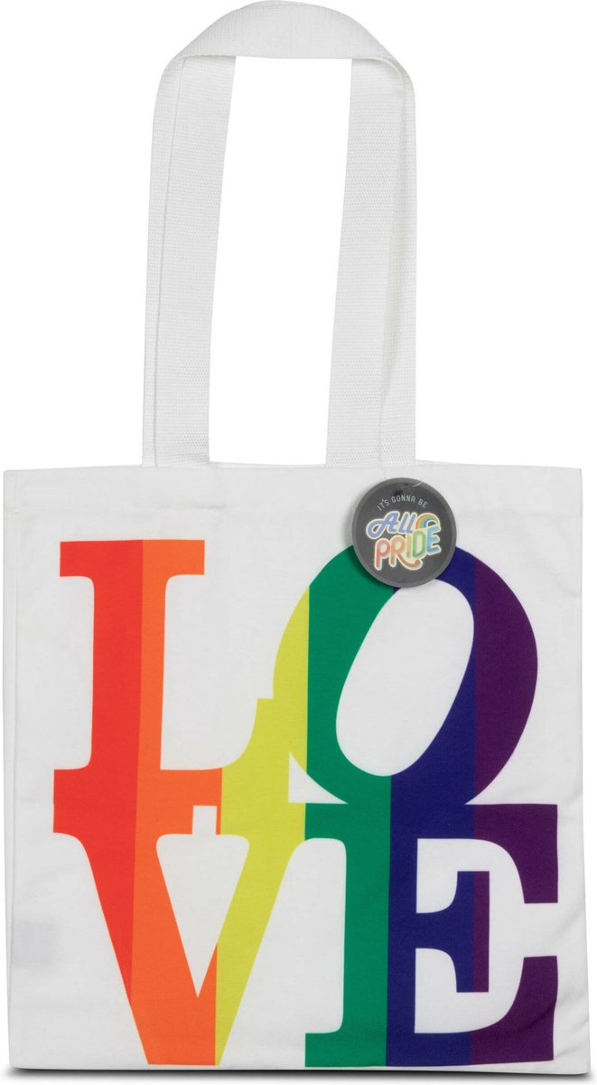 ALLPRIDE LGBTQIA regenboog rainbow pride canvas tas bag love wit 100% katoen organic gadget fashion 36 x 42 cm