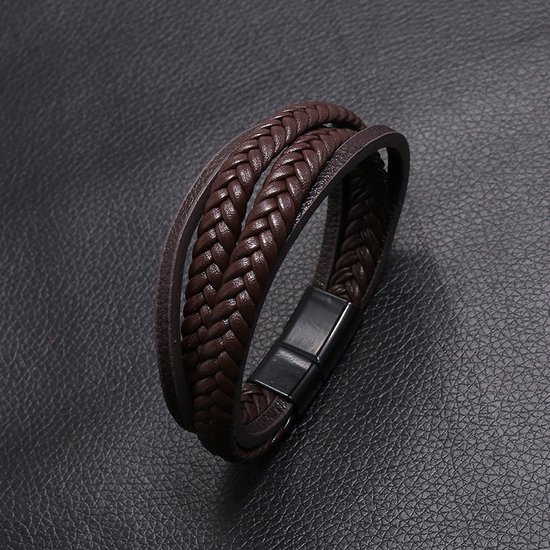 Armband heren bruin leer met rvs sluiting