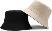 Bucket Hat - Reversible - Vissershoedje - Zonnehoedje - Regenhoedje - Dames - Heren - Unisex - Vrouwen - Zwart/beige