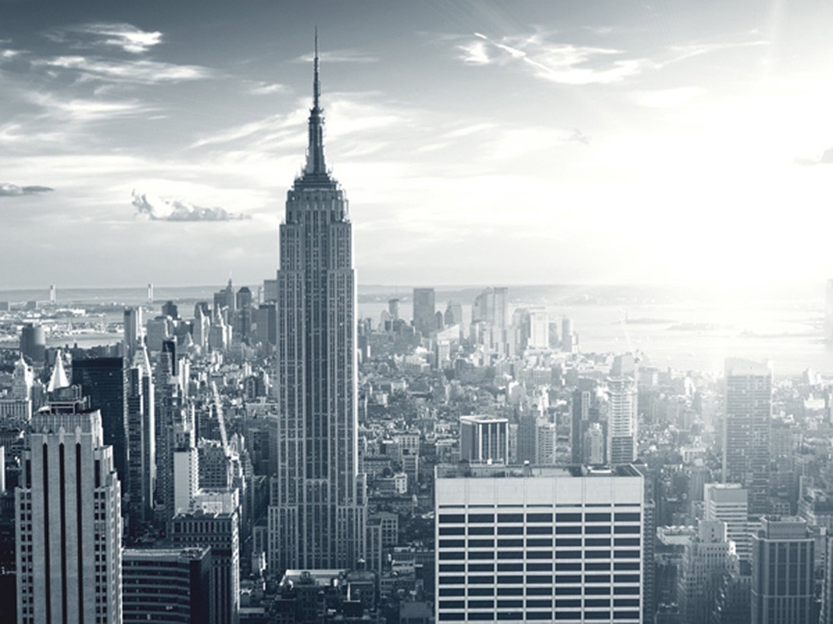 Fotobehang - Geweldig uitzicht op New York Manhattan bij zonsopgang.