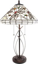 LumiLamp Tiffany Tafellamp Ø 41x69 cm Beige Zwart Glas Metaal Rond Libelle Tiffany Bureaulamp