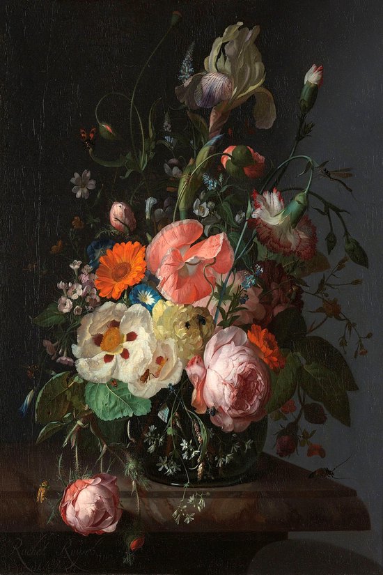 Stilleven met bloemen op een marmeren tafelblad, Rachel Ruysch, 1716