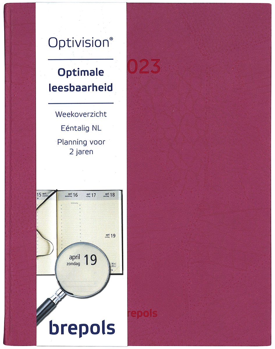 Brepols Agenda 2023 - LUCCA - Optivision NL - Optimaal leesbaar - 17,1 x 22 cm - Roze/Fuchsia