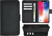 iPhone X hoesje - iPhone XS hoesje - Bookcase - Portemonnee Hoes Echt leer Wallet case Geribbeld Zwart TT