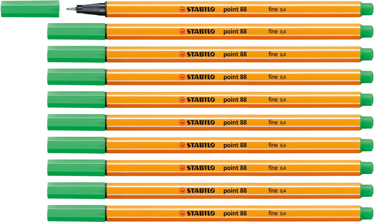 STABILO point 88 - Premium Fineliner - Fine 0,4 mm – Licht Smaragd Groen – Doos 10 stuks