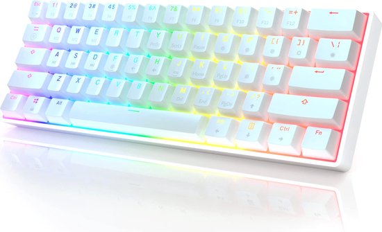 GK61 - Mechanical gaming toetsenbord - RGB - Wit - QWERTY - Plug and Play - Yellow Switch - SK61 - RK61