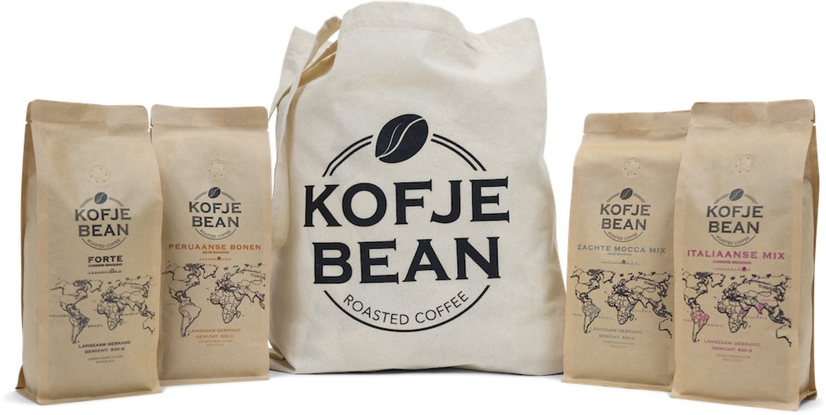 kofjebean - 'proef alle koffiebonen' pakket XL - 4 x 500 gram koffiebonen - cadeauverpakking