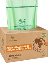 Sacs bio 2-3 litres - 250 pièces de sacs poubelles biodégradables - 26 x 29 cm - Sacs poubelles 100% compostables - Incl. distributeur - sacs de déchets organiques