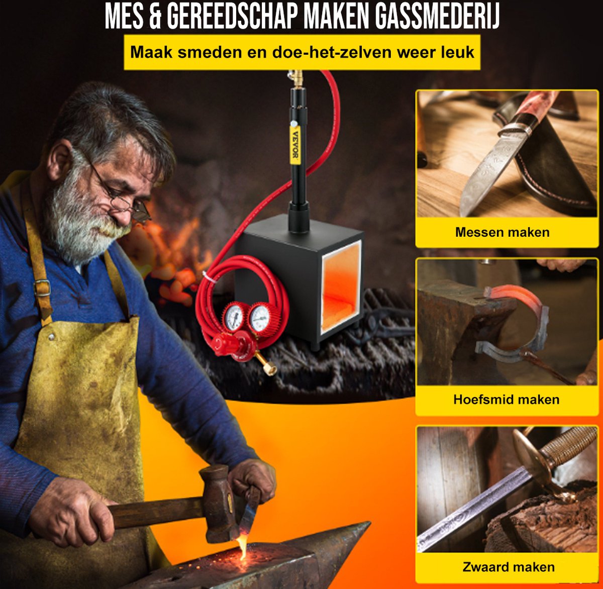 VEVOR Propaangas Smeden met 2 Branders Propaan Smeltoven Max 1427 ℃ Economische Efficiënte Gas Smeedoven Productie Messen Smeden Metaal voor Messen Hoedsmeden
