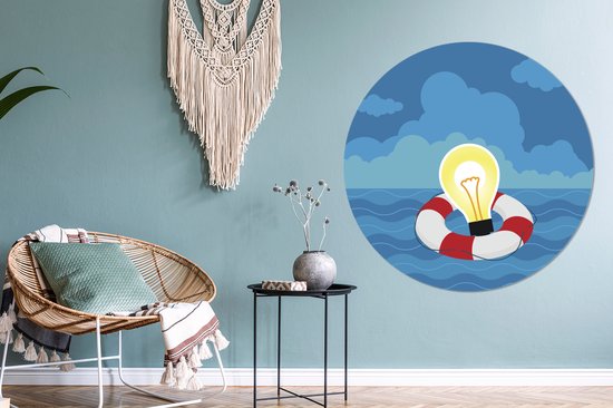 Illustration d'une lampe dans une bouée de sauvetage Plaque murale en plastique ⌀ 150 cm XXL / Groot format!