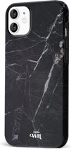 xoxo Wildhearts Marble Black Mood - Double Layer - Hardcase hoesje geschikt voor iPhone 12 hoesje zwart - Zwarte shockproof case geschikt voor Apple iPhone 12 hoesje marmer - Zwart
