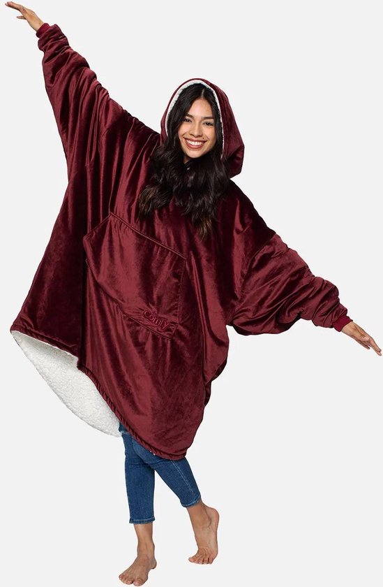 Hoodie Deken - Blanket Hoodie - Hoodies and Blanket - Sherpa Blanket Hoodie - Kerstkado Hoodie - Hoodie deken met mouwen ROOD