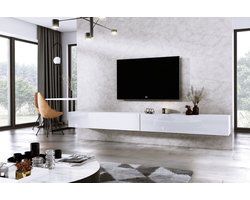 Meubel Square - TV meubel DIAMOND - Wit / Hoogglans Wit - 300cm (2x150cm) - Hangend TV Kast