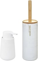 5Five WC-/toiletborstel houder kunststof wit met zeeppompje 250 ml
