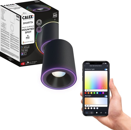 Calex Halo Slimme Opbouwspot - Smart Downlight - RGB en Warm Wit Licht - Zwart