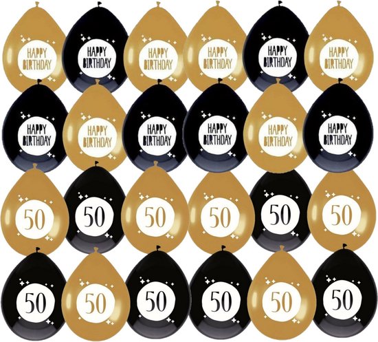 Haza - Feestartikelen verjaardag 50 jaar 60x mix ballonnen zwart/goud