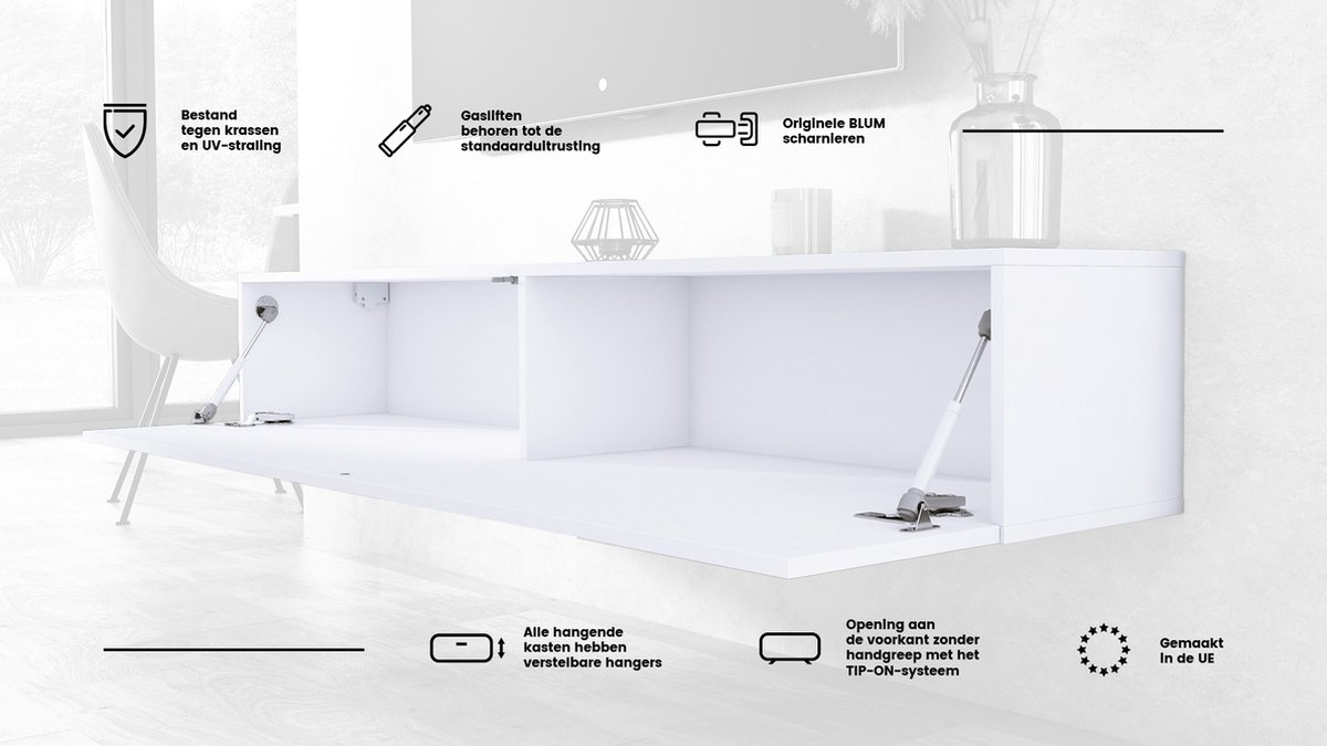 Furniture Square - Meuble TV DIAMOND - Zwart Mat - 240cm (2x120cm) - Meuble  TV Suspendu | bol.com