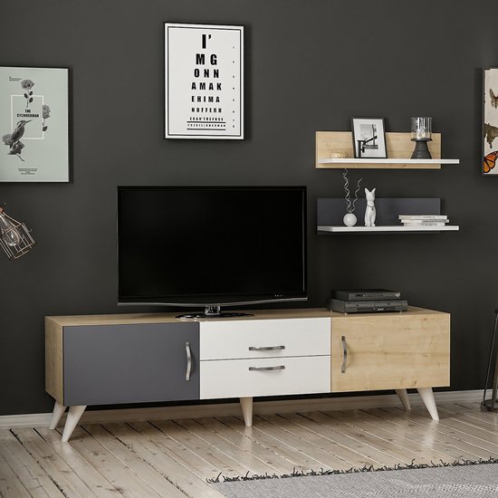 TV meubel met 2 planken Hadsten 160x31x31 cm meerkleurig