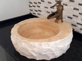 Lavabo Tumbled - Travertin - Rond - 42x42x15cm - Séparation Face extérieur - avec trou pour robinet - Ivoire