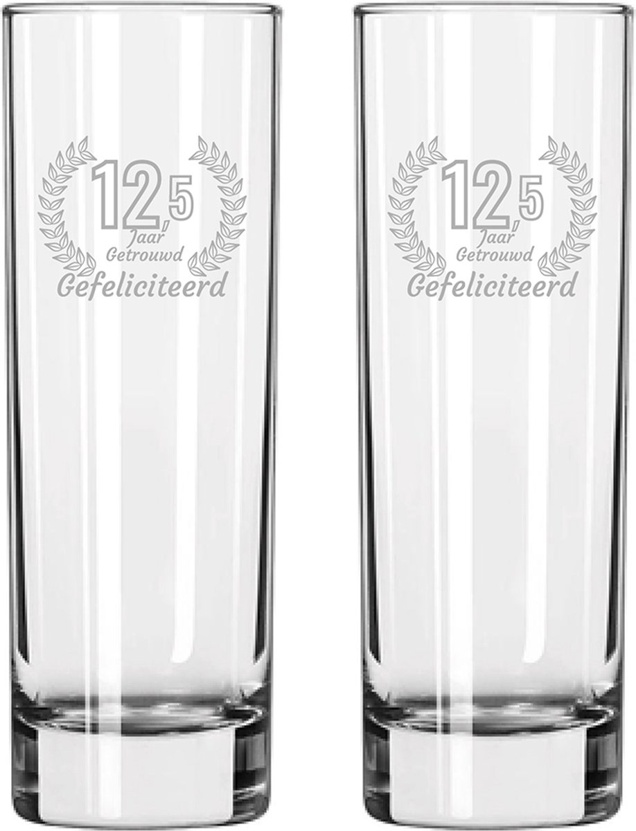 Gegraveerde set Longdrinkglazen 22cl Gefeliciteerd 12,5 jaar getrouwd