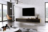 Furniture Square - Meuble TV DIAMOND - Chêne / Zwart brillant - 240cm (2x120cm) - Meuble TV suspendu