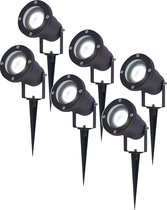 Set van 6 LED Prikspots - 6000K Daglicht wit - Kantelbaar - IP44 Vochtbestendig - Aluminium - Tuinspot - Geschikt voor in de tuin - Zwart - 3 jaar garantie